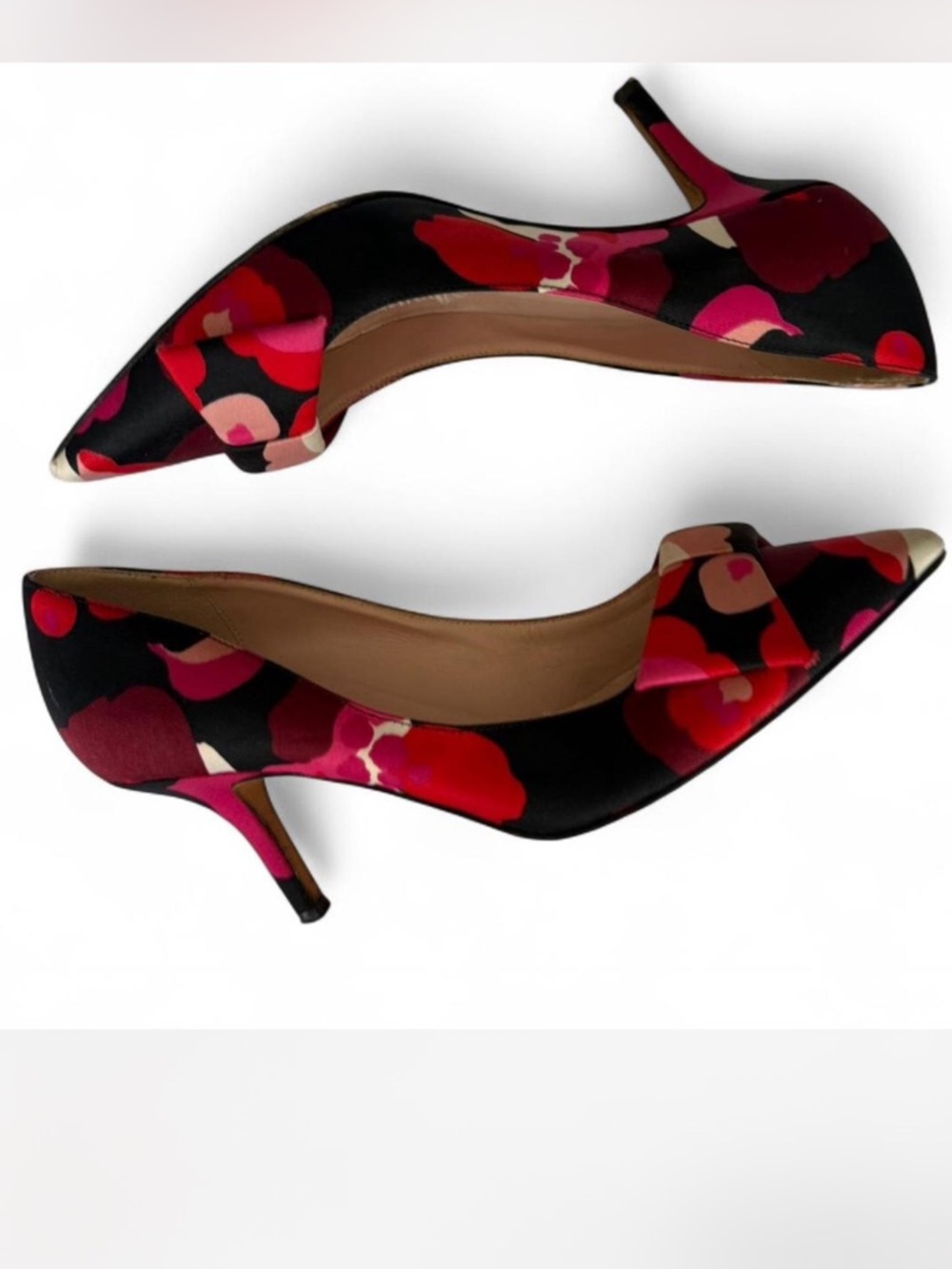 kate spade Black Pointed-Toe Pumps with Red & Pink Floral Pattern